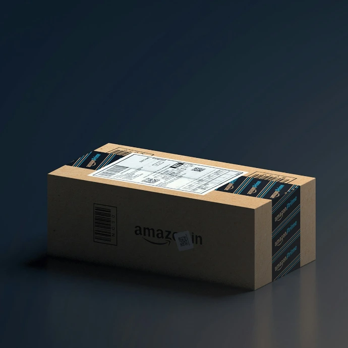 an amazon box sitting on top of a table